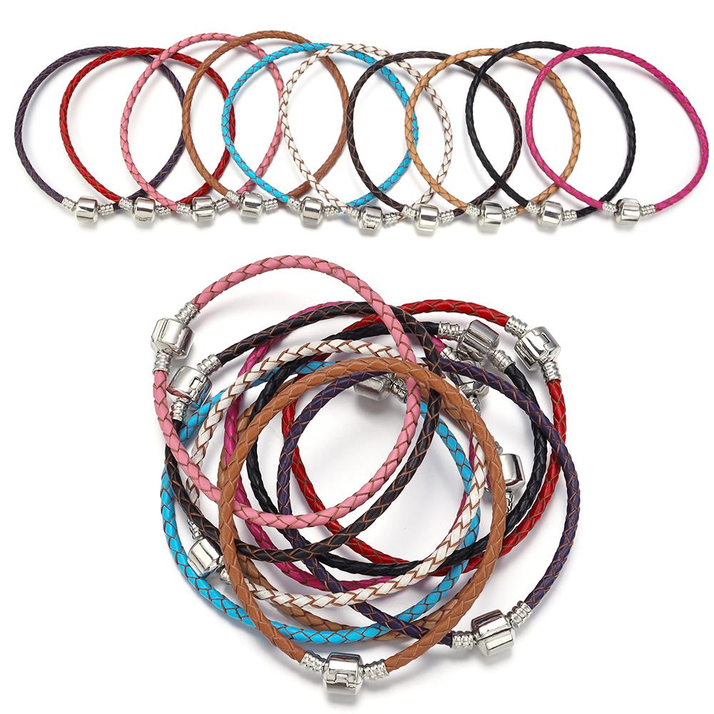 1pc/lot 12 Colors Leather Chain Charm Bracelets Double layer Braided Leathe Bracelet for Handmade DIY Women Girls Jewelry Gift