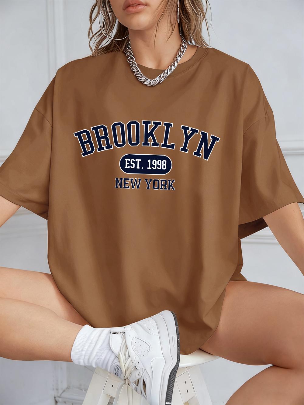 

Brooklyn New York Est 1998 Prints T-Shirts Women Summer Cotton Short Sleeve T Shirt Loose O-Neck Comfortable Tops Casual Clothes S