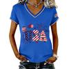 Women V Neck Short Sleeve Pullover T Shirt with USA Letter Print and Pattern Casual Loose Fit Top