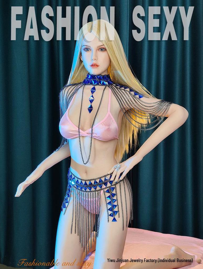 Blaue Strass-Quasten-Hüftkette - Damen Bikini Strandaccessoire