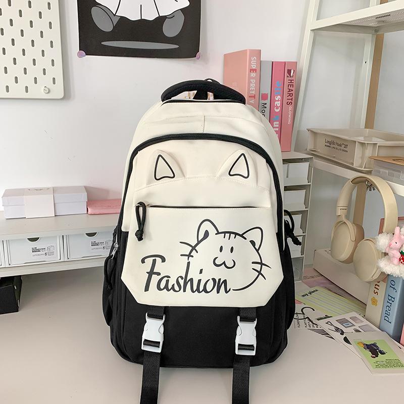 Korean Cute Cartoon Cat Women's Backpack Junior High School Students Schoolbag Large Capacity Multi-compartment Storage Waterproof Travel Backpack