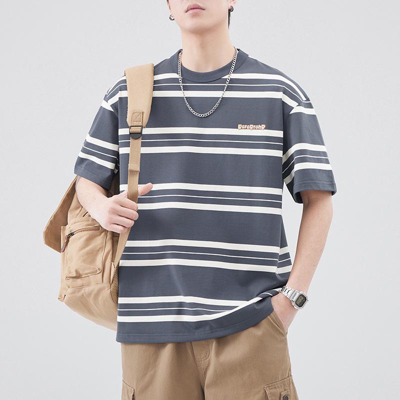 Anyang Men's Striped Crew Neck Summer T-Shirt - Casual, Loose Fit, Short Sleeve
