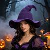 Witch Hat for Halloween Women Pointed Hat, Foldable Wide Brim Knitted Cap, Masquerade Party Prop Cosplay Autumn Winter, Themed Costume Accessory