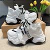 New Internet Celebrity New Letter Medium Heel Platform Rubber Sole Lace-up Casual Waterproof Non-slip Dad Shoes Fashion