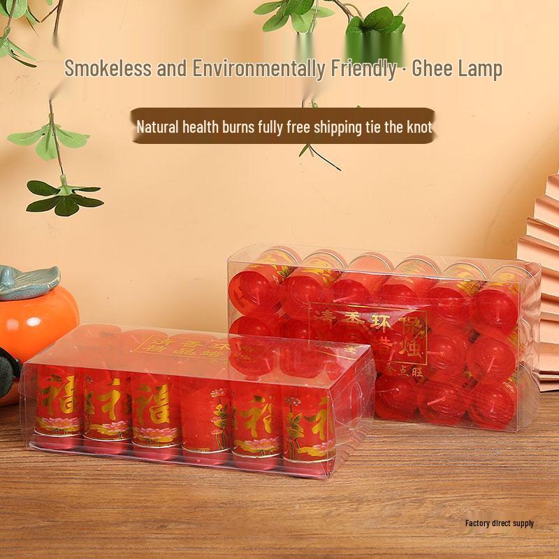 Windproof Red Candle Incense - 18 Smokeless Pieces for Wedding or Offering to Buddha, Small Fortune Wealth Candle.