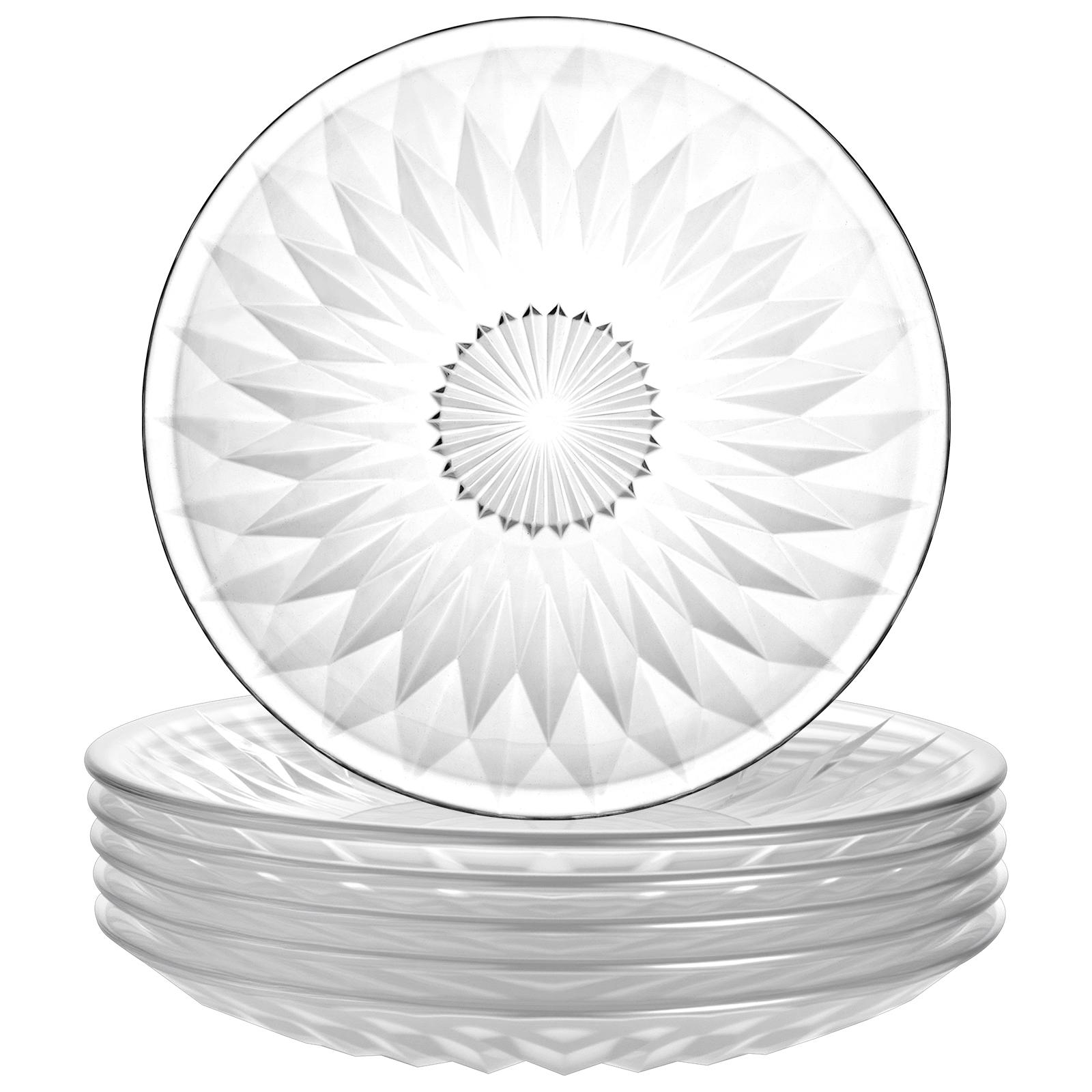 6 Pack Clear Glass Plates 6 Inch Round Transparent Small Glass Salad Plates Lead-Free Dinner Plates Set Small Heavy Duty Crystal белый
