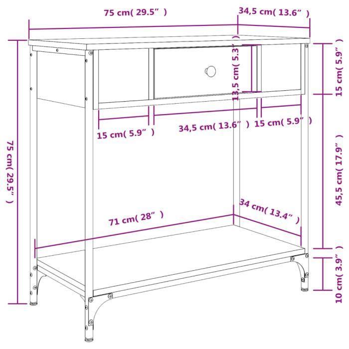 VidaXL Table console noir 75x34,5x75 cm bois d'ingénierie 834165