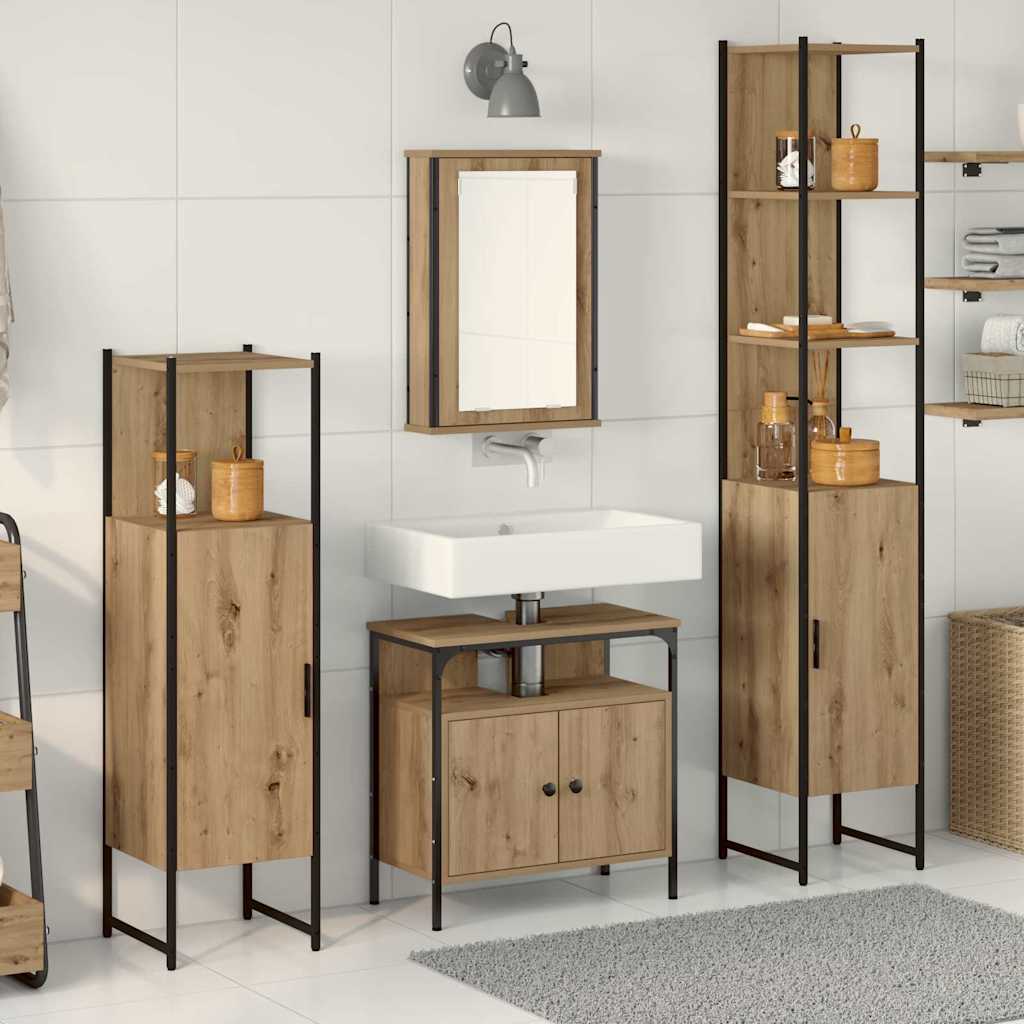 Bathroom Furniture Set with Shelf 4 Pcs Artisan Oak Wood Based Material