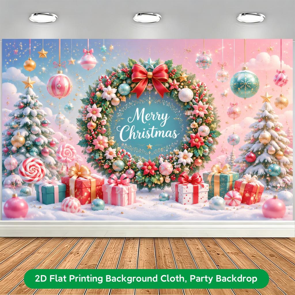 1Pcs Christmas Gifts And Wreath Decoration Background Winter Backdrop For Photo Studio Photo Booth Party