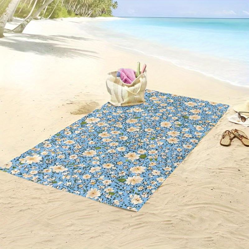 1pc Vintage Floral Beach Towel - Seamless Microfiber, Soft & Durable, Light Blue with White & Yellow Flowers, Dark Green Leaves