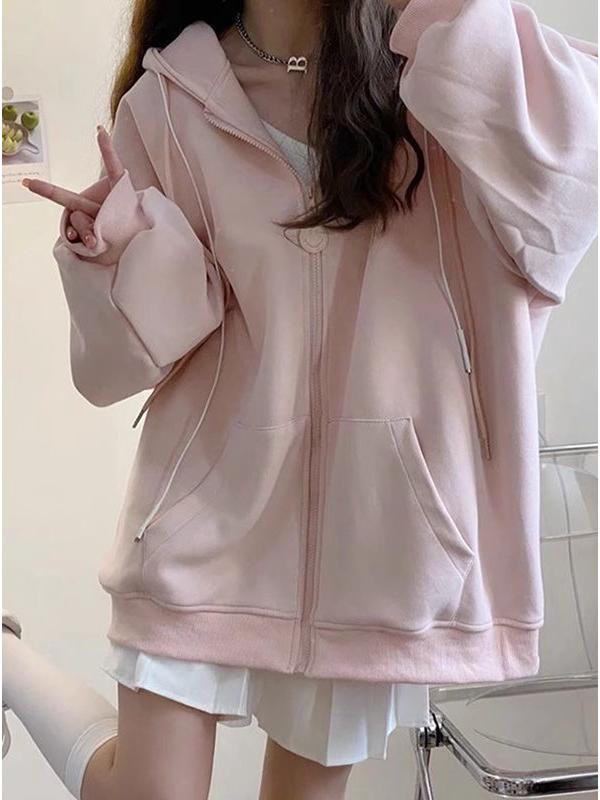 Women's Gray Hooded Cardigan Sweatshirt - Autumn 2026 Korean Style