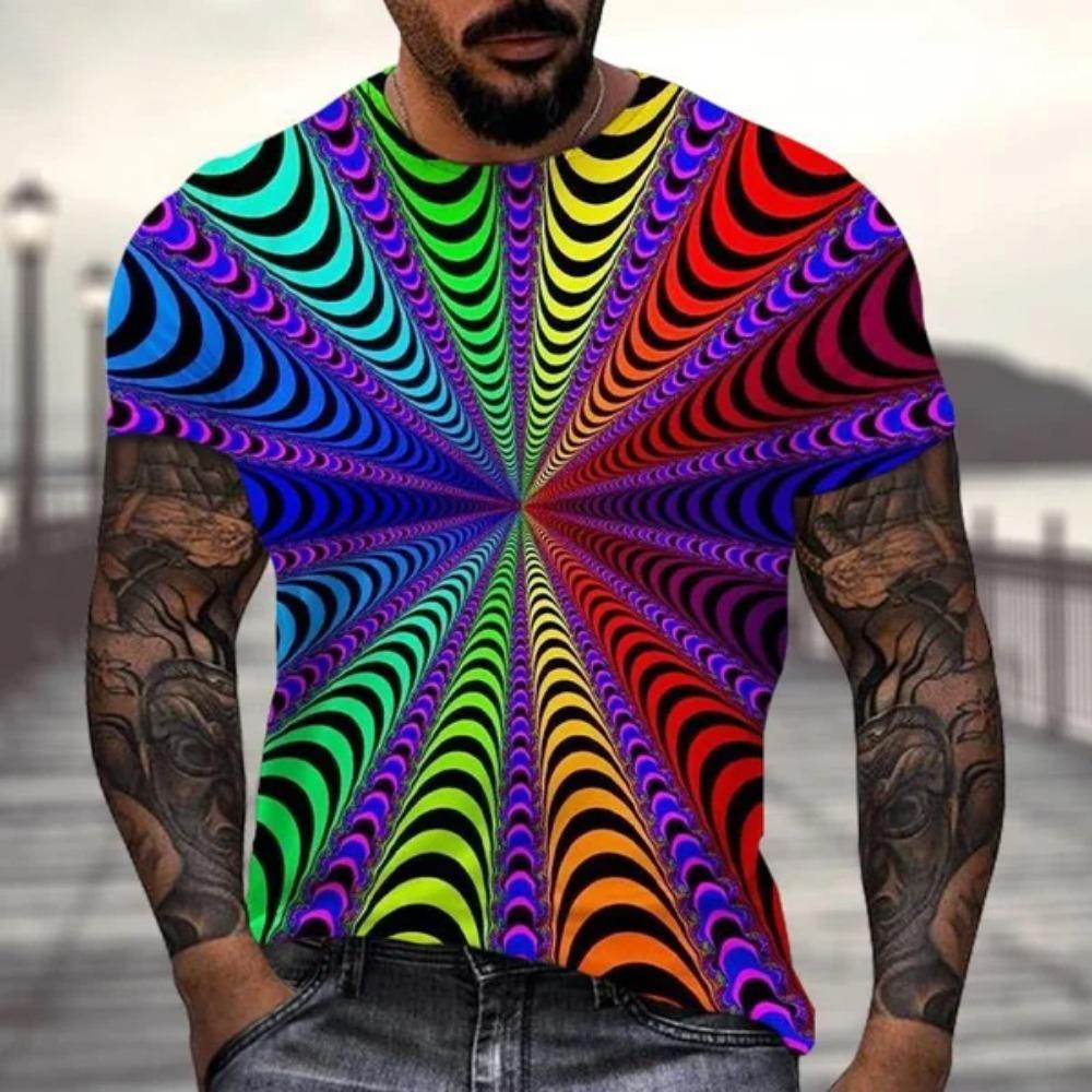 Personalized and Fashionable 3D Optical Visual Illusion Printed Men's Fun Round Neck Short Sleeved T-shirt