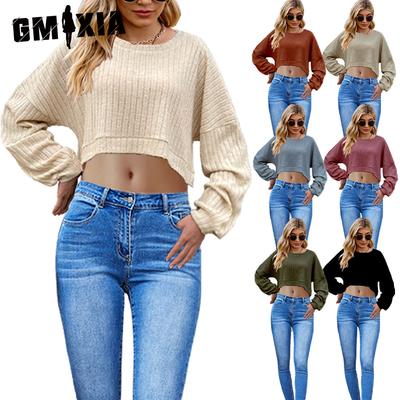 La Ropa de Otoño e Invierno para Mujer Es Un Top Corto de Punto Rayado con Canalé Cepillado con Mangas Largas y Camisetas Cortas