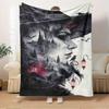 For Witch,Castle,Ravens-Themed Flannel Blanket, Glam Style, Digital Print, All-Season Comfort, Tear-Resistant, Knitted Craftsmanship, Polyes