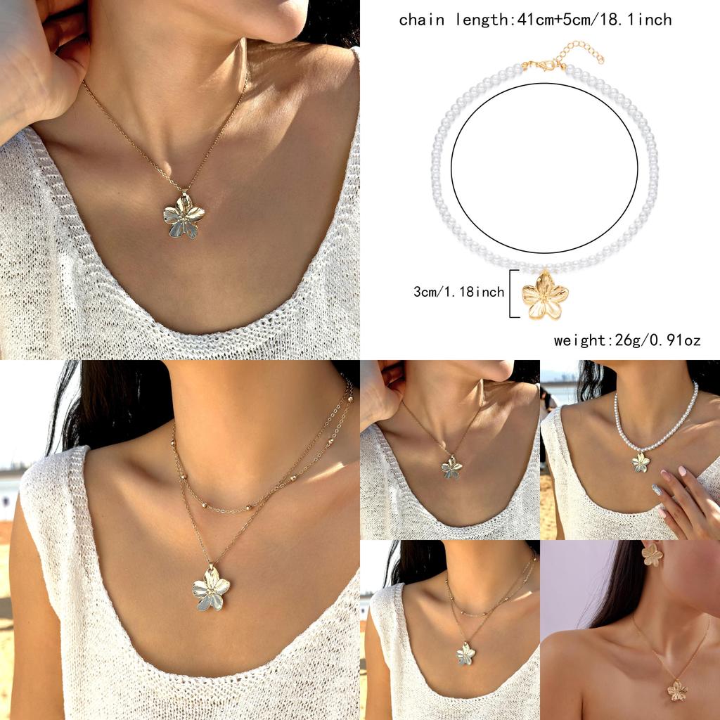 Elegant Gold Flower Pendant Necklace And Earrings Set For Office Women