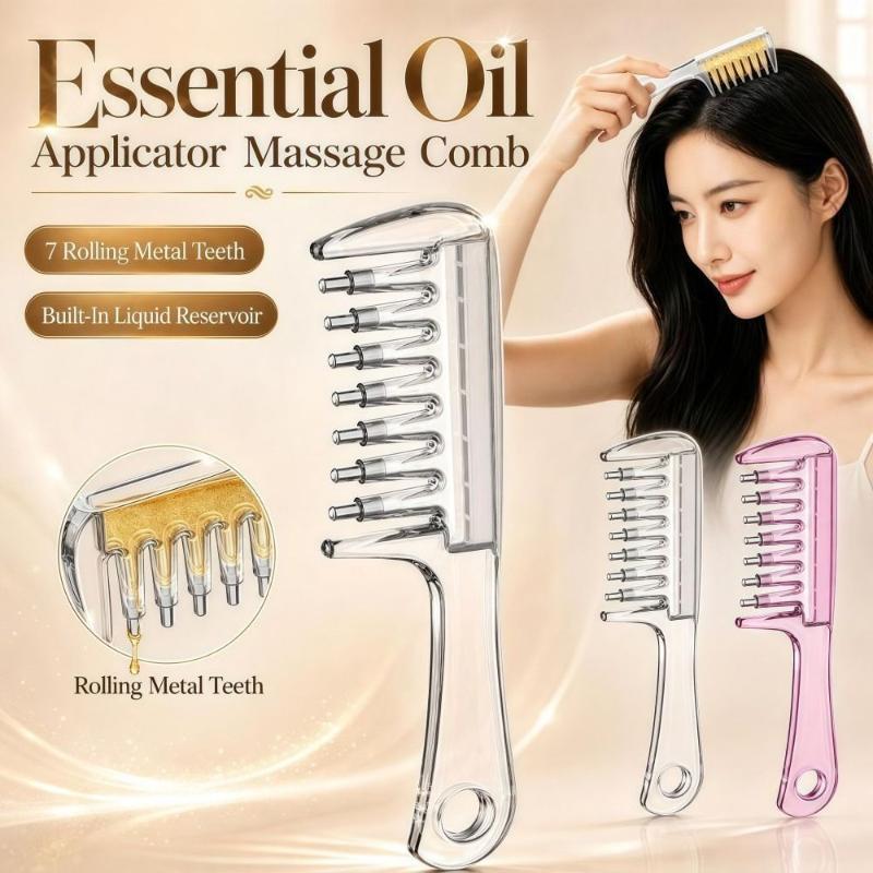 Unisex Essential Oil Massage Comb with Built-In Liquid Reservoir Anti-Leak Hair Care Massager for Daily Home Use