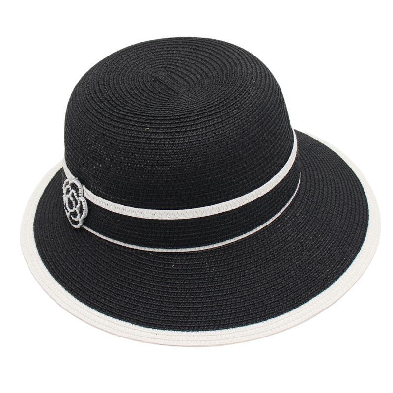 

Camellia Straw Hat Female Model Sunscreen Visor Hat Dome Foreign Style Travel Beach Hat Concave Shape One size fits all чорний