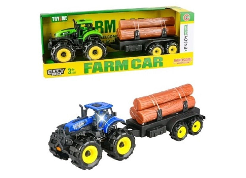 Traktor Z Przyczepą Z Drewnem Ze Światłem I Dźwiękiem