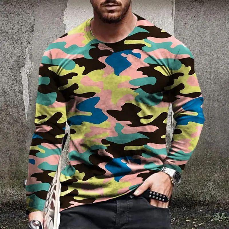 

Чоловіча мода 3D друк Вулична особистість Камуфляжний одяг Довгий рукав O-подібний виріз Тренд Комфортна дихаюча Топ Одяг 5XL