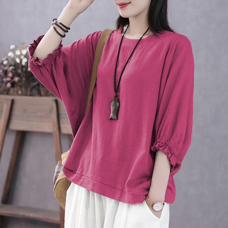 Plus-size Women's Clothing, Summer Short-sleeved Tops, Batwing Sleeve Five-pocket Tops