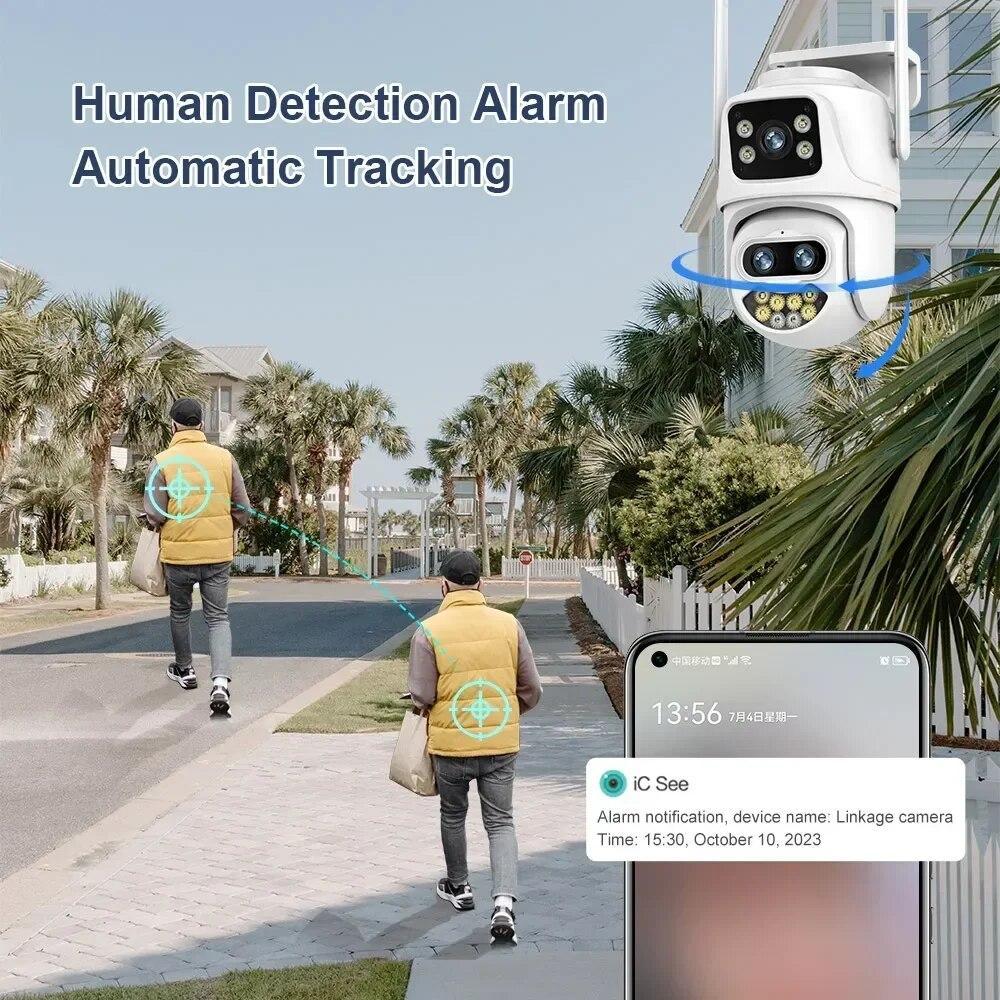 2024 New 9MP 4K Three Lens WiFi IP Camera Outdoor 8X Zoom Dual Screens PTZ Cameras Ai Auto Tracking CCTV Security Cam iCSee App