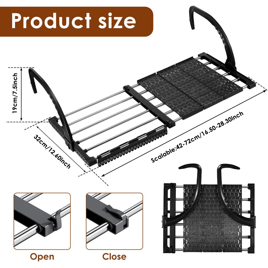 Radiator Clothes Airer Foldable Radiator Drying Rack 42-72CM Extendable Stainless Steel Radiator Clothes Drying Rack for Laundry