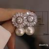 New Gorgeous Flower Imitation Pearl Earrings Women Luxury Inlaid Sparkling Cz Stone Fashion Wedding Party Jewelry Gifts