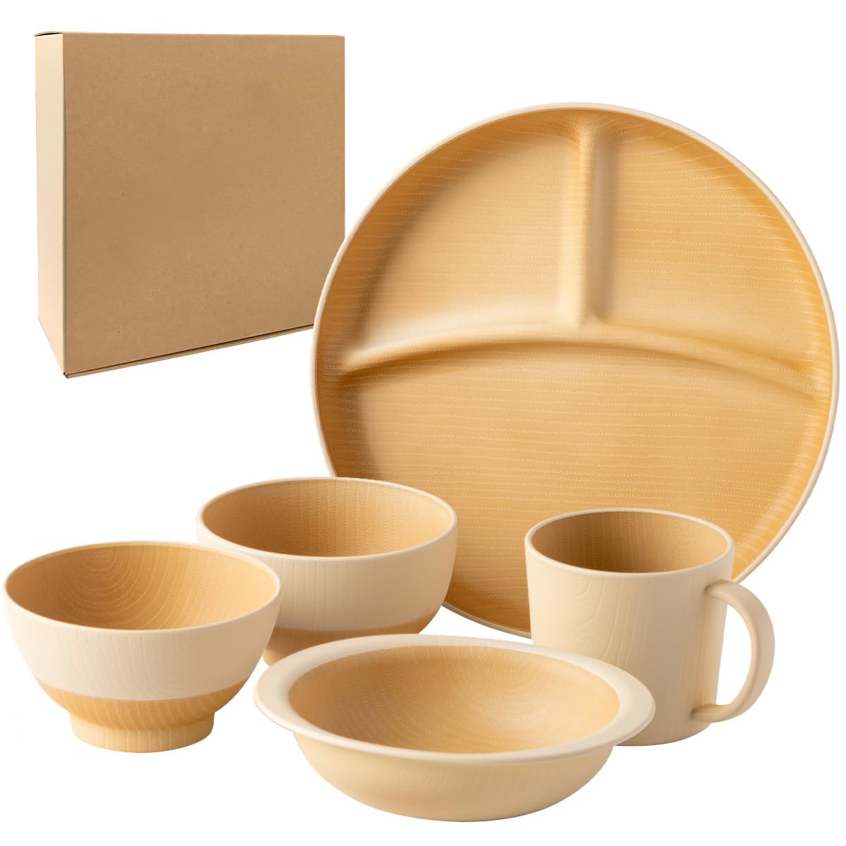 Kano Kids  Tableware Set 50 - Gentle Colors, Antibacterial Food Education Set [Natural Color] - Dishwasher Safe, Unbreakable, Antibacterial Coating, M