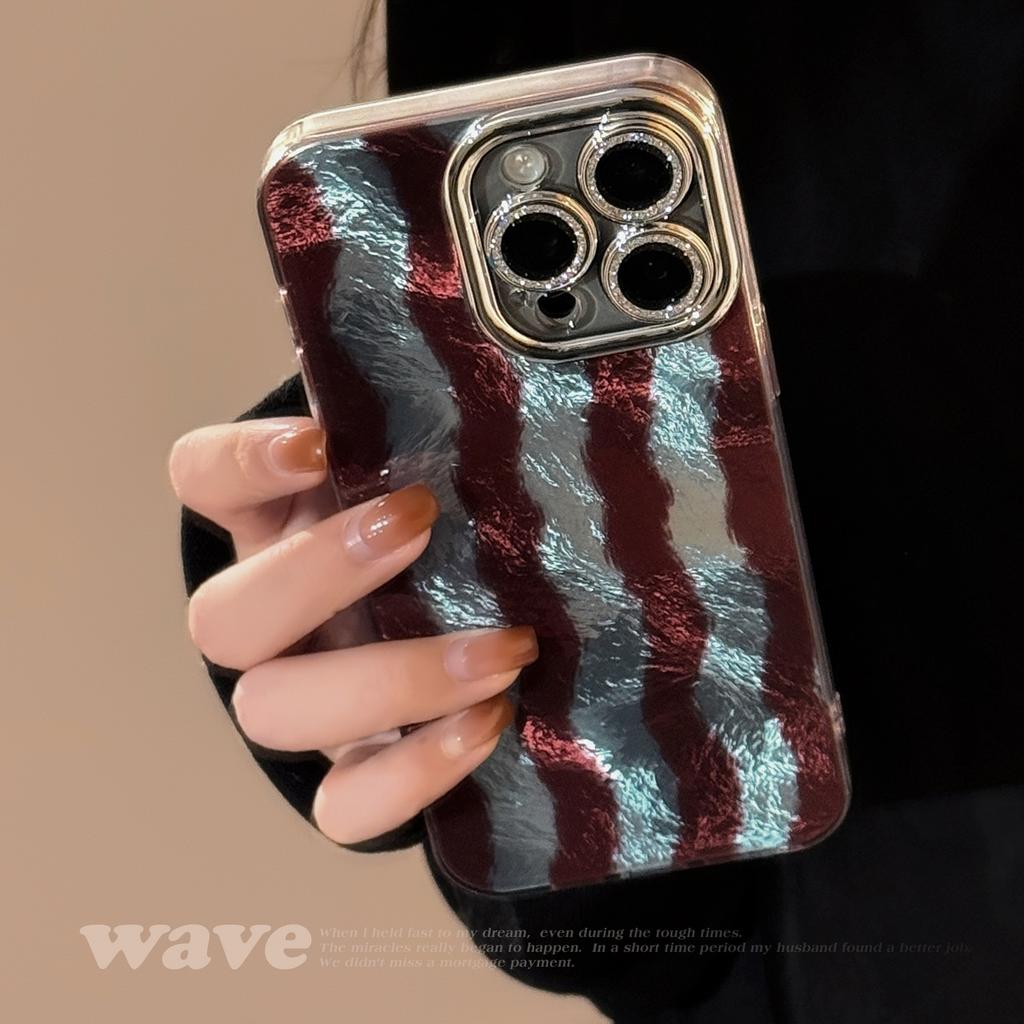 Contrast Color Wave Striped Mobile Phone Case Suitable for 16 Apple 17 Promax Lens Film Iphone14 Retro 12 Premium