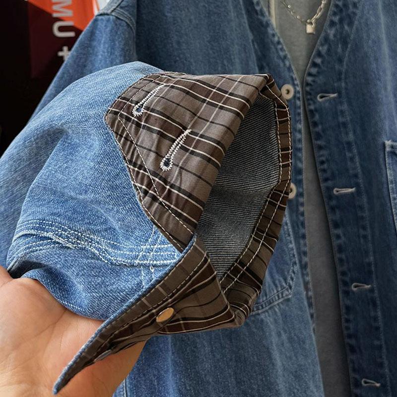 Women Spring Retro Versatile V Neck Loose Casual Jean Coat Top