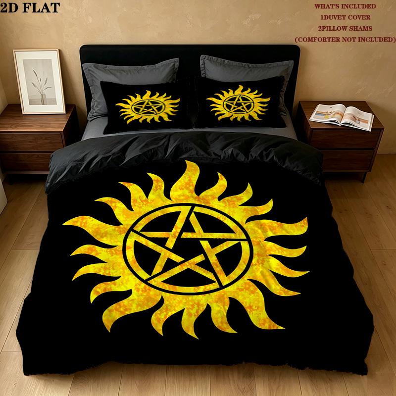 Supernatural Pattern Bedding Quilt Set Quilt Cover Pillowcase Home Birthday Gift(1 * Duvet Cover + 2 * Pillowcase, Without Core)