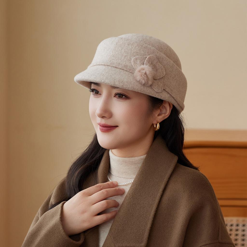 Season Brim Retro Temperament Elegant Equestrian Middle-Aged And Elderly Ladies Mother Wool Warm Cap