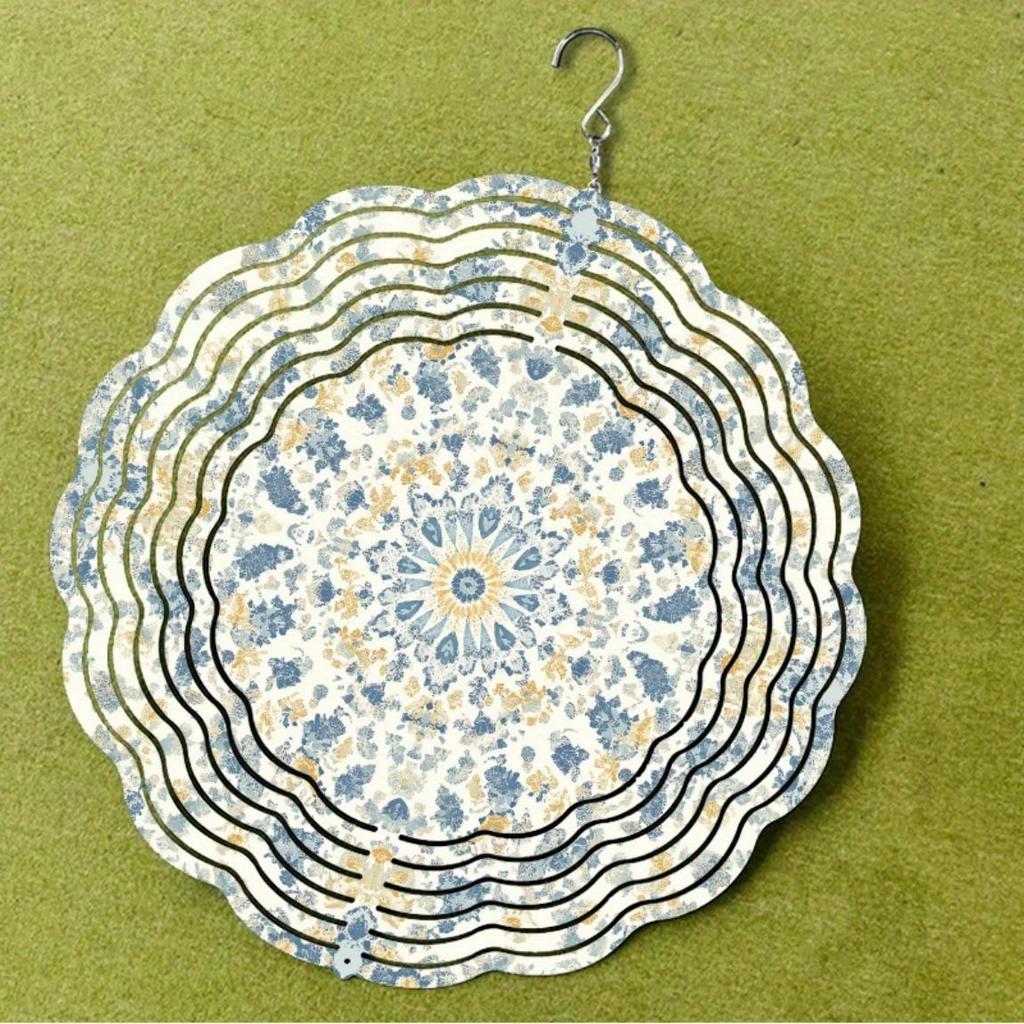 Blue Yellow Floral Wind Spinner Metal Garden Decor Outdoor Hanging Ornament for All Seasons No Electricity Needed for Indoor Outdoor Spaces