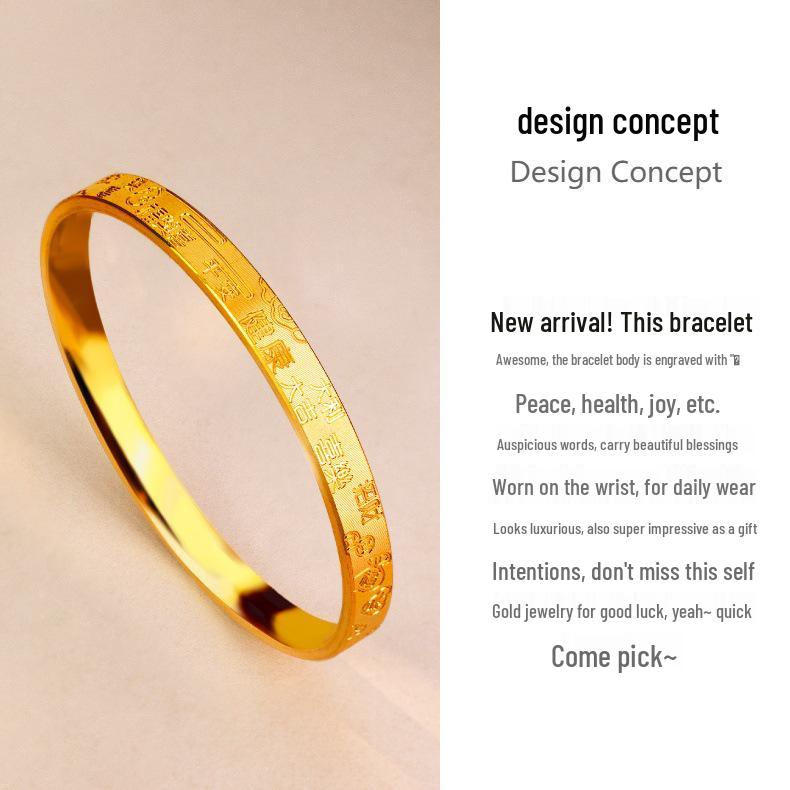 Złoty Bransoletka Ruyi dla Kobiet - Wszechstronny Chiński Styl z Pomyślnymi Napisami