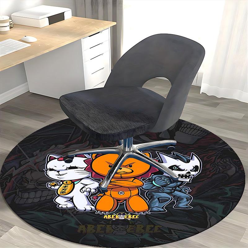 1pc Anime Cat Round Carpet  Cute Cartoon Design Chair Mat for Office, Home Decor, Living Room