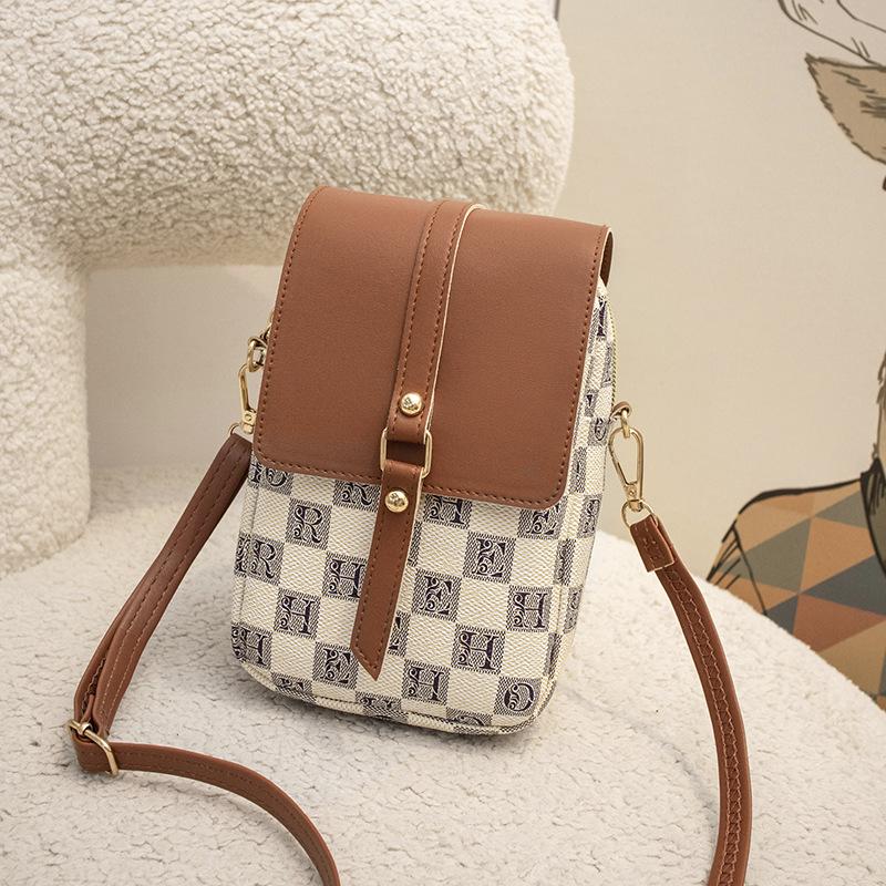 Mobile Phone Bag Women's New Summer Fashion Simple Shoulder Plaid Oblique Span Bag Mobile Phone Small Square Bag
