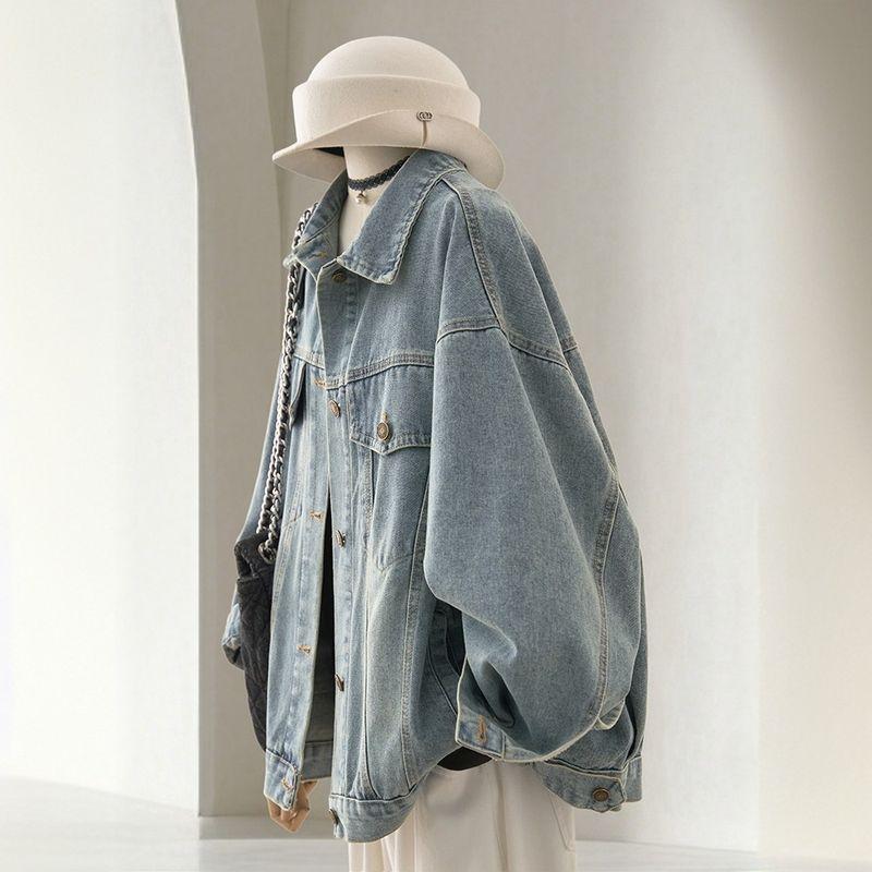 

150.00kg Plus Size Women s Clothing K-style Vintage Denim Jacket Female New Arrival Plus Size Ladies Loose BF Idle Style Blue Tops Blue [High-Quality Fabric] 3XL