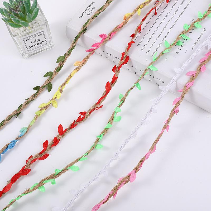 Simulation Leaf Hemp Rope Color Woven Rope Handmade Wedding Packaging Diy Rattan Decorative Green Leaf Hemp Rope 10 Meters