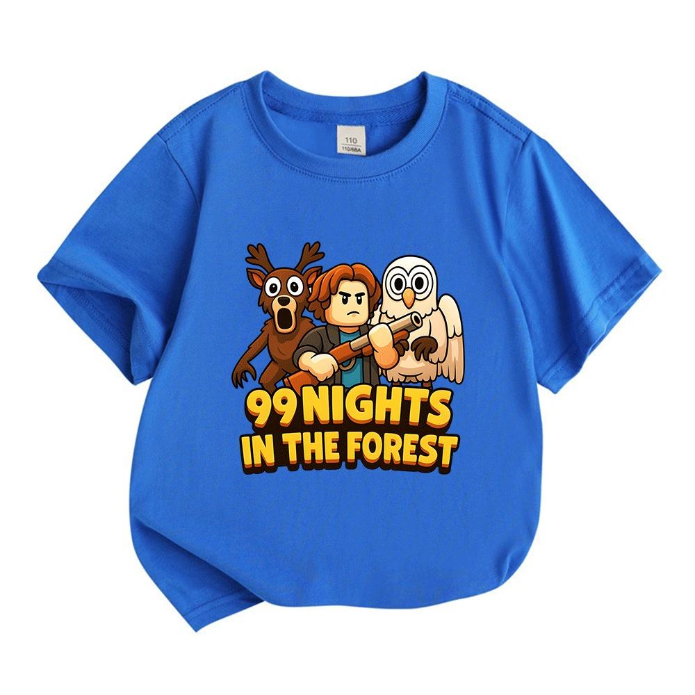 Kids Boys Girls 100% Cotton Crew Neck Short Sleeve T-Shirt, Funny 99 Nights In The Forest Cartoon Print Casual Soft Tee Tops for Children Daily Wear
