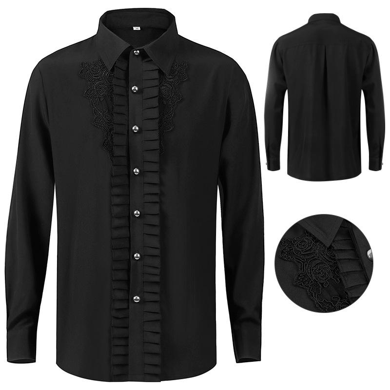 

Men s Steampunk Victorian Pleated Shirt - Medieval Style Top Medium