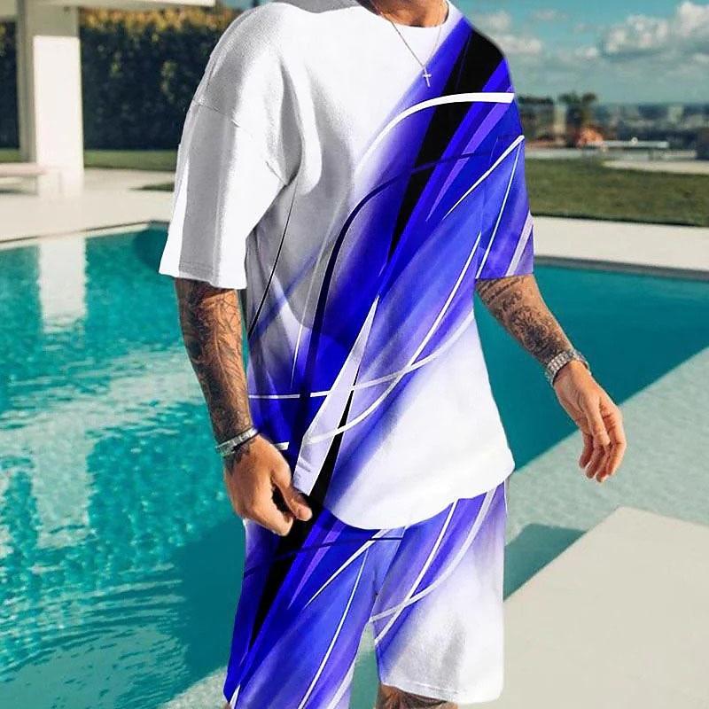 

Men s Color Block Graphic Prints 2pcs Tees sets Matching Sets Short Outdoor Street Daily 3D Print Summer Spring Red Blue Purple XL