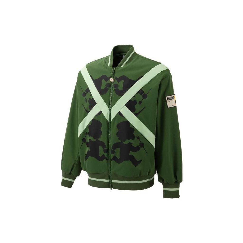 PUMA Cartoon Print Colorblock Zip-Up Baseball Collar Padded Jacket Unisex Jackets Mist-Green 539893-80