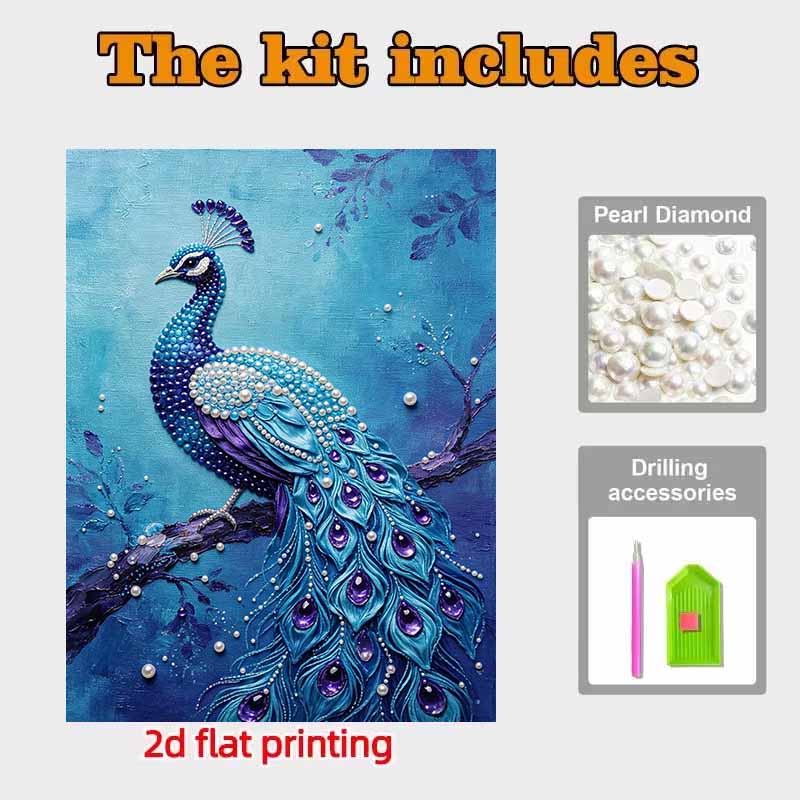 Animal Series Peacock Pearl Painting Diy Selfadhesive Handmade Home Decoration Painting As a Gift