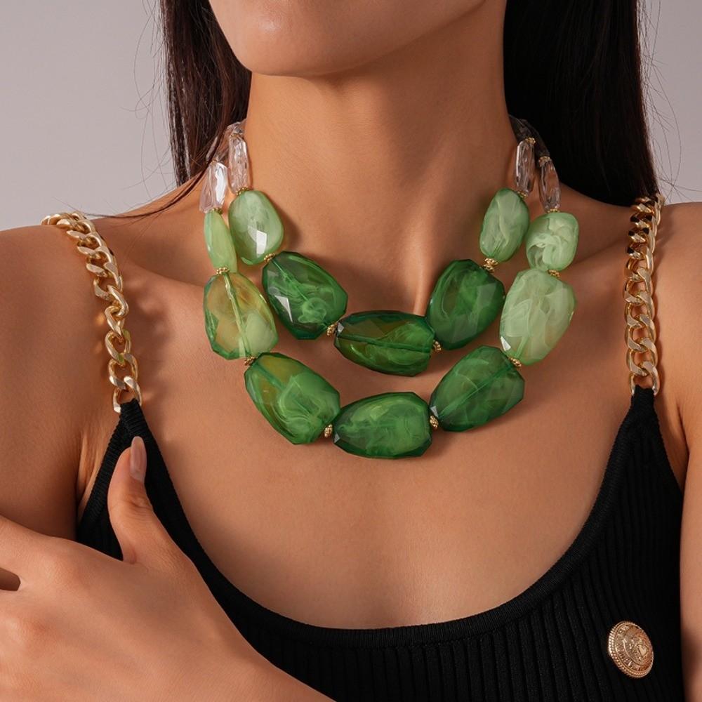 Multi-hue Oversized Resin Strand Translucent-jelly Geometric Facet Choker Swimwear Accessories