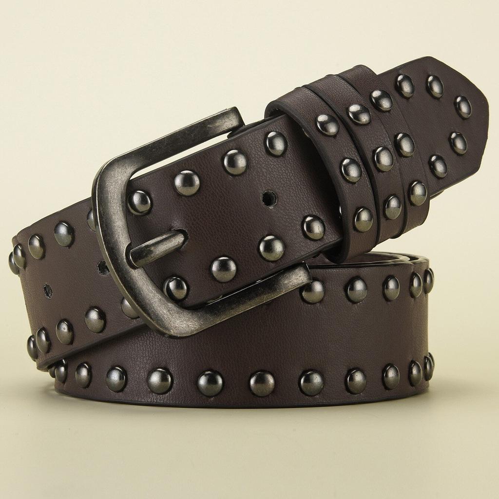 1pc Men's Retro Alloy Needle Buckle Women's Belt Round Rivet Belt Punk Hip Hop Rock Jeans Belt PU Leather Belt For Men and Women