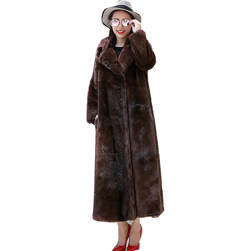 Autumn and winter new fur coat mink coat women's whole mink, mink long imitation whole mink velvet plus fat