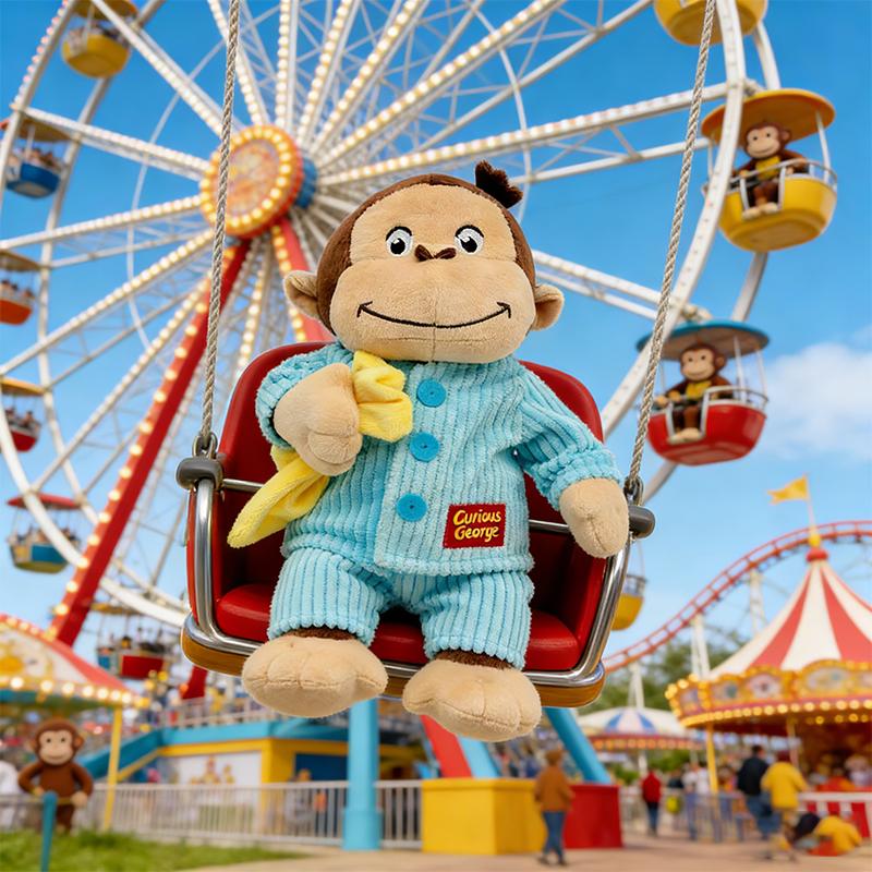 34CM New Cartoon Anime Curious George Plush Toy Monkey Stuffed Animal Doll Soft Game Peripheral Kid Fan Birthday Accompany Gifts