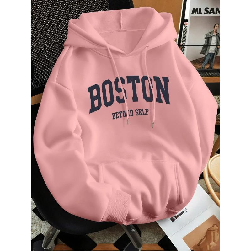 Autumn winter men's and women's solid color letter print high-end versatile retro hooded sweatshirt casual long sleeved pullover