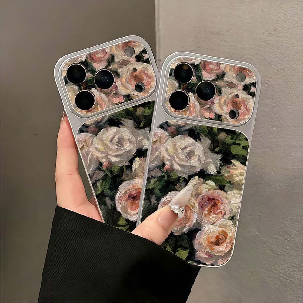 Oil painting rose is suitable for Apple 16ProMax seconds to change the leather mobile phone case 15/14 all-inclusive 17 advanced tide case