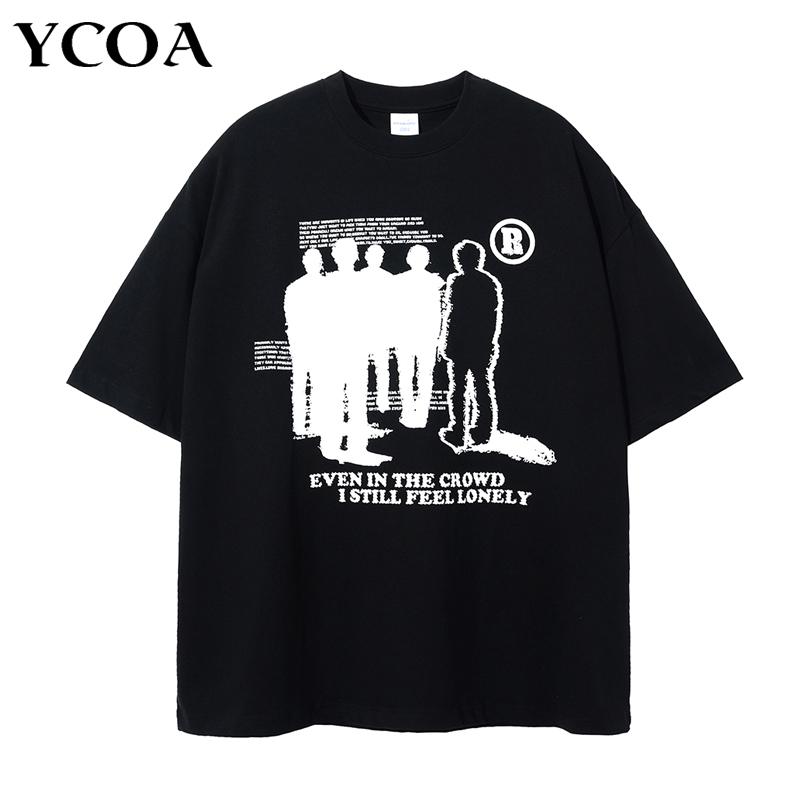 Unisex T-Shirt Oversized 2023 Cotton Gothic Print Punk Short Sleeve Black Summer Hip Hop Streetwear Lonely Shadow Graphic Clothing
